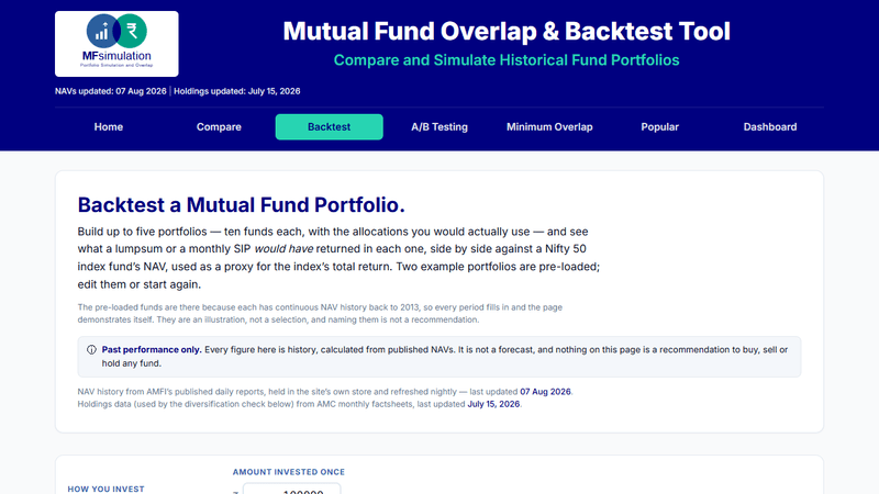 Mutual Fund Backtest product screenshot thumbnail